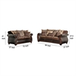 Benjara Lenira 2pc Sofa Loveseat Set- Brown Faux Leather- 5 Accent Pillows