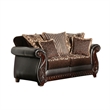 Benjara Lenira 2pc Sofa Loveseat Set- Brown Faux Leather- 5 Accent Pillows
