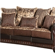 Benjara Lenira 2pc Sofa Loveseat Set- Brown Faux Leather- 5 Accent Pillows