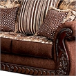 Benjara Nadira 2pc Sofa Loveseat Set- Brown Faux Leather- Gold 5 Throw Pillows