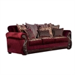 Benjara Nadira 2pc Sofa Loveseat Set- Wine Red Faux Leather- Gold- 5 Pillows