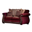 Benjara Nadira 2pc Sofa Loveseat Set- Wine Red Faux Leather- Gold- 5 Pillows