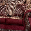 Benjara Nadira 2pc Sofa Loveseat Set- Wine Red Faux Leather- Gold- 5 Pillows