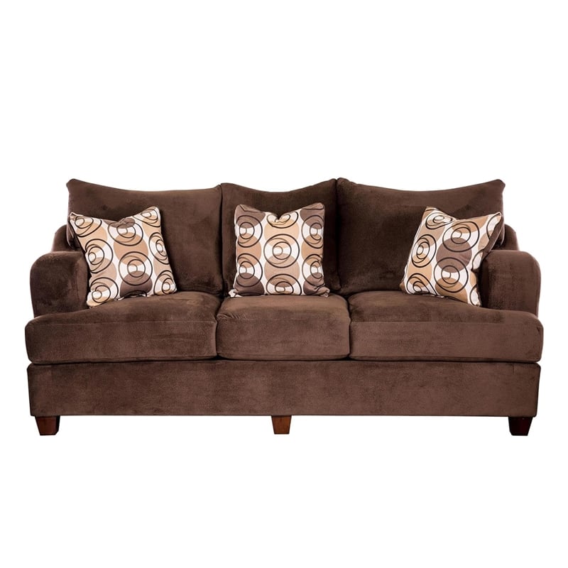 Benjara Roswell Sofa Loveseat Set- Chocolate Brown Chenille- 5 Accent Pillows