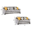 Benjara Nyrah 2pc Sofa Loveseat Set- Light Gray Faux Linen- 8 Throw Pillows