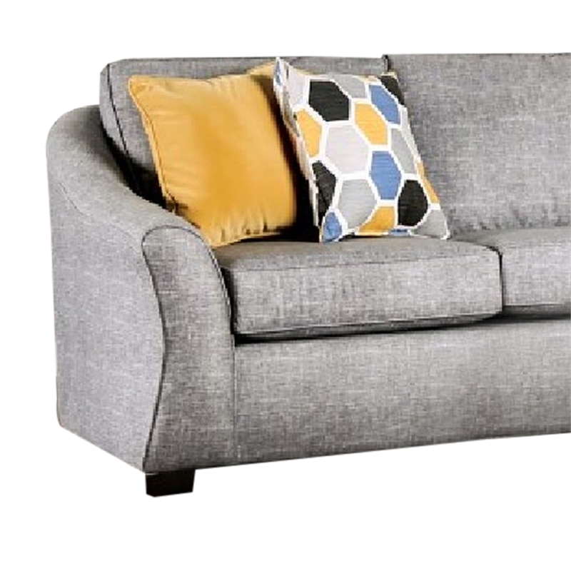Benjara Nyrah 2pc Sofa Loveseat Set- Light Gray Faux Linen- 8 Throw Pillows