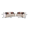 Benjara Nyrah 2pc Sofa Loveseat Set- Ivory Linen Like Fabric- 8 Accent Pillows