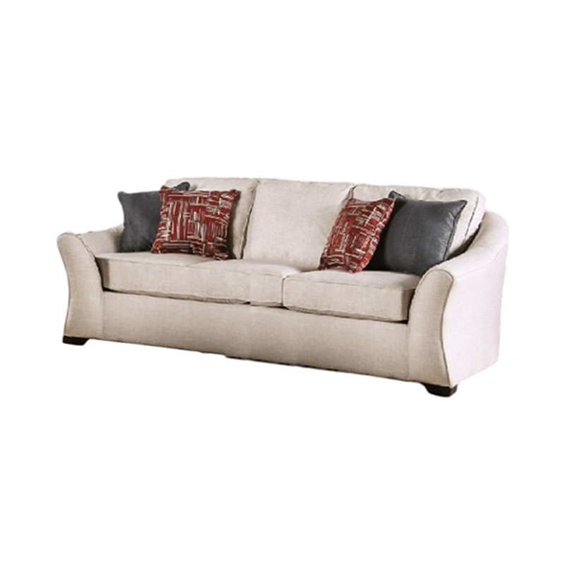 Benjara Nyrah 2pc Sofa Loveseat Set- Ivory Linen Like Fabric- 8 Accent Pillows