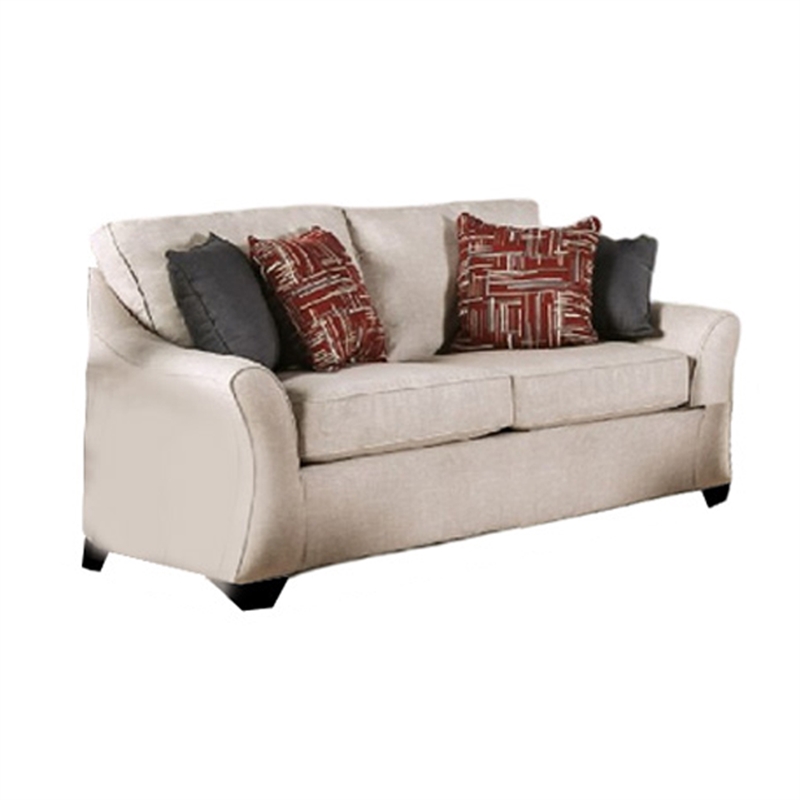 Benjara Nyrah 2pc Sofa Loveseat Set- Ivory Linen Like Fabric- 8 Accent Pillows