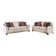 Benjara Nyrah 2pc Sofa Loveseat Set- Ivory Linen Like Fabric- 8 Accent Pillows