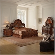 Benjara Rosy Four PC Queen Bedroom Set- Raised Inlay Moldings- Cherry Oak Brown