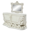 Benjara Bo Four PC Full Bedroom Set-Baroque Style-White Faux Leather Uphosltery
