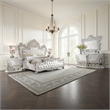 Benjara Bo Four PC Full Bedroom Set-Baroque Style-White Faux Leather Uphosltery
