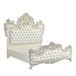 Benjara Bo Four PC Full Bedroom Set-Baroque Style-White Faux Leather Uphosltery