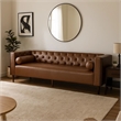 Benjara Biya Sofa- 3 Seater- 90 Inch- Tufted Brown Faux Leather- 2 Pillows