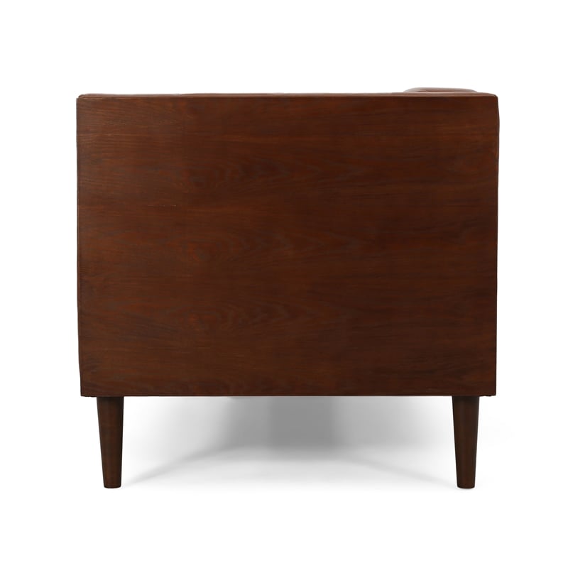 Benjara Biya Sofa- 3 Seater- 90 Inch- Tufted Brown Faux Leather- 2 Pillows