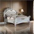 Benjara Antoine King Bed- Classical Style- White Faux Leather Victorian Carved