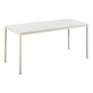 Benjara 47&quot Rary Computer Desk in White Metal Frame- Matching Wood Top