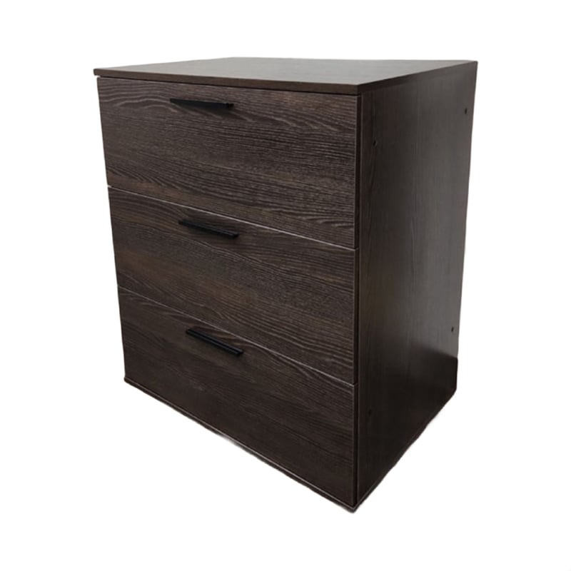 Benjara Moru Modular Jumbo Chest- 3 Drawers- Espresso Brown Wood Grain Details