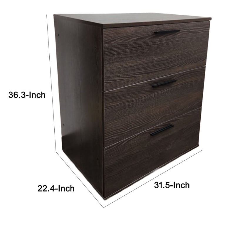 Benjara Moru Modular Jumbo Chest- 3 Drawers- Espresso Brown Wood Grain Details