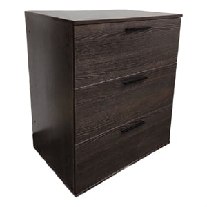 Benjara Moru Modular Jumbo Chest- 3 Drawers- Espresso Brown Wood Grain Details