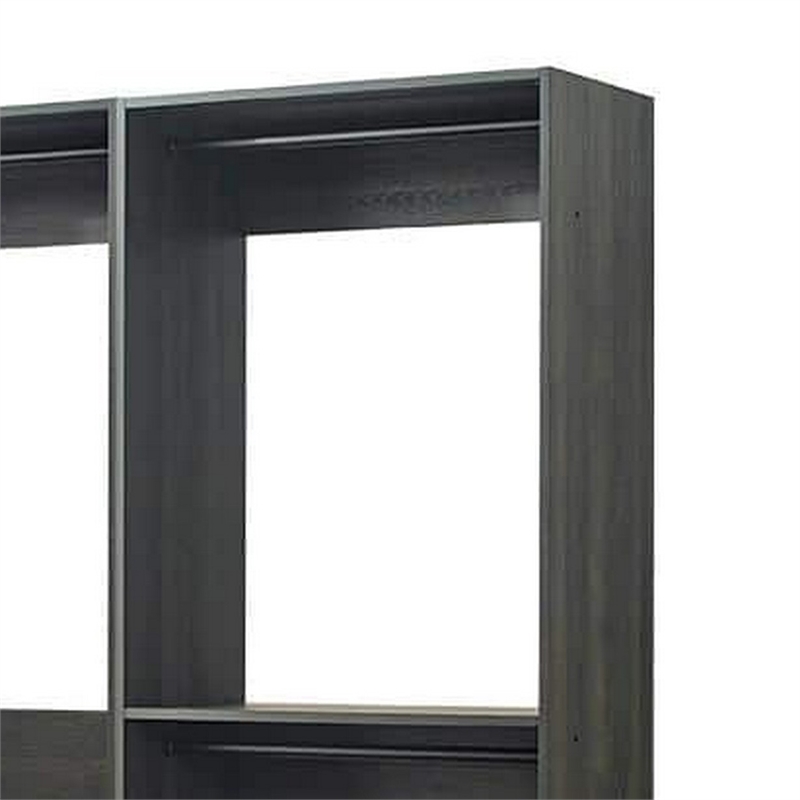 Benjara Dee Modular Closet System- 6 Shelves- 5 Hanging Rods- Gray Wood Finish