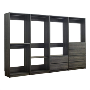 Benjara Dee Modular Closet System- 6 Shelves- 5 Hanging Rods- Gray Wood Finish