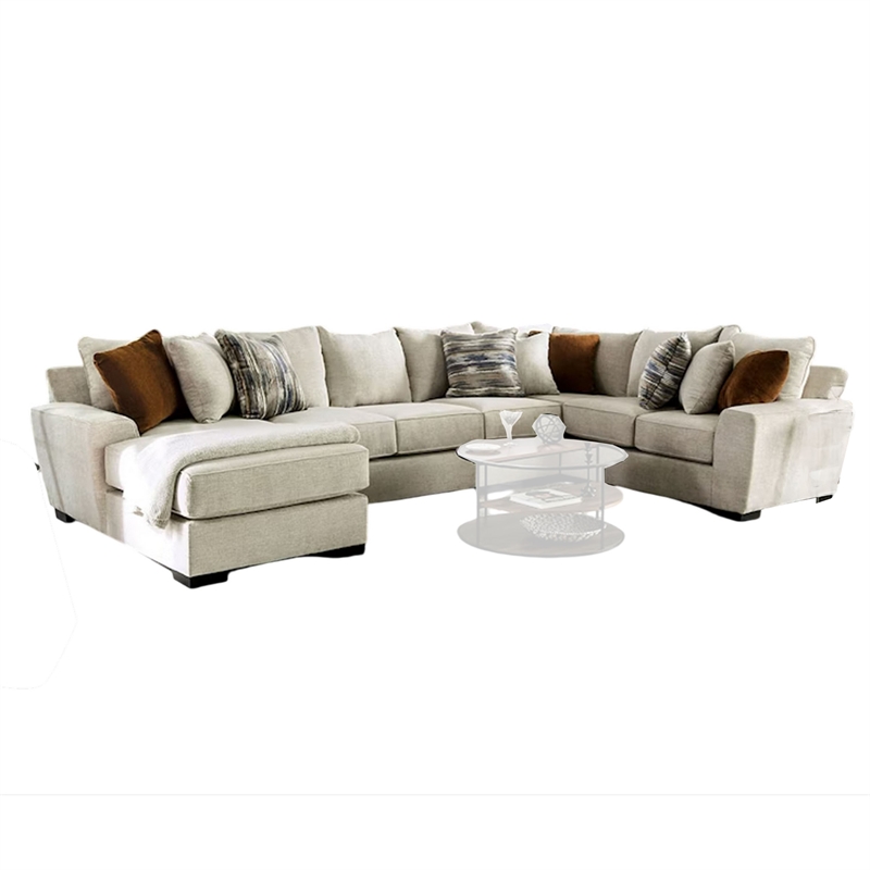 Benjara Hugh U Shape Sectional Sofa- Chaise- 9 Throw Pillows- 101
