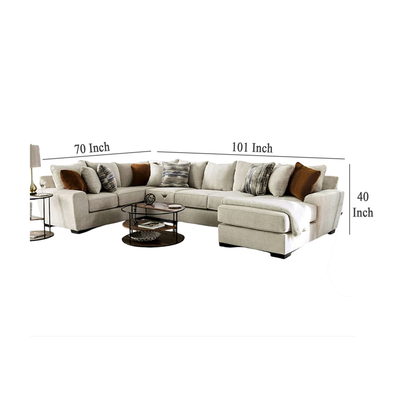 Benjara Hugh U Shape Sectional Sofa- Chaise- 9 Throw Pillows- 101