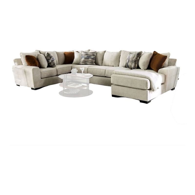 Benjara Hugh U Shape Sectional Sofa- Chaise- 9 Throw Pillows- 101
