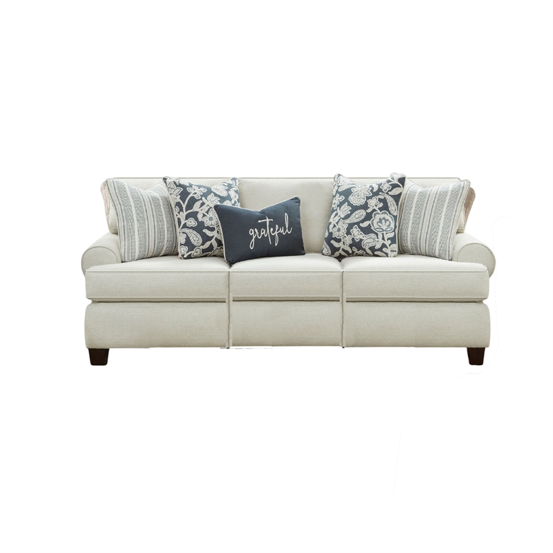 Benjara Pery 2pc Sofa and Loveseat Set- 9 Accent Pillows- Ivory Chenille