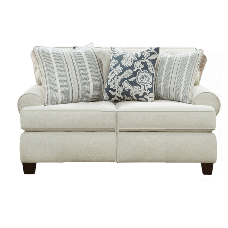 Benjara Pery 2pc Sofa and Loveseat Set- 9 Accent Pillows- Ivory Chenille