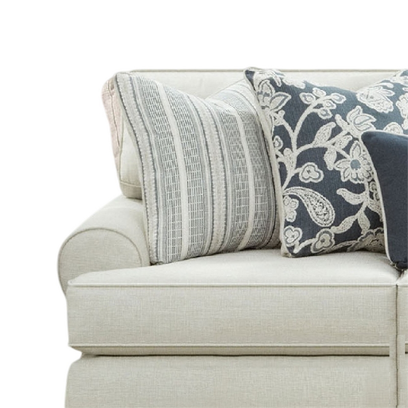 Benjara Pery 2pc Sofa and Loveseat Set- 9 Accent Pillows- Ivory Chenille