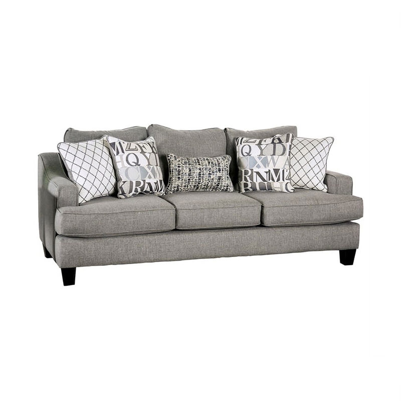 Benjara Lye 2pc Sofa and Loveseat Set w 9 Pillows- Wingback- Blue Gray Fabric