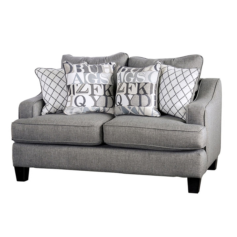 Benjara Lye 2pc Sofa and Loveseat Set w 9 Pillows- Wingback- Blue Gray Fabric