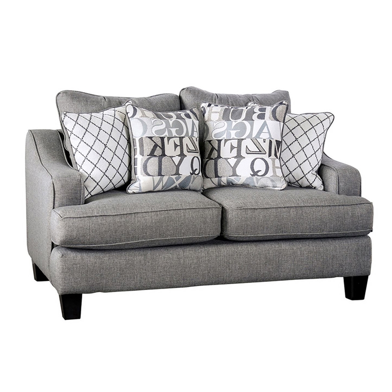 Benjara Lye 2pc Sofa and Loveseat Set w 9 Pillows- Wingback- Blue Gray Fabric