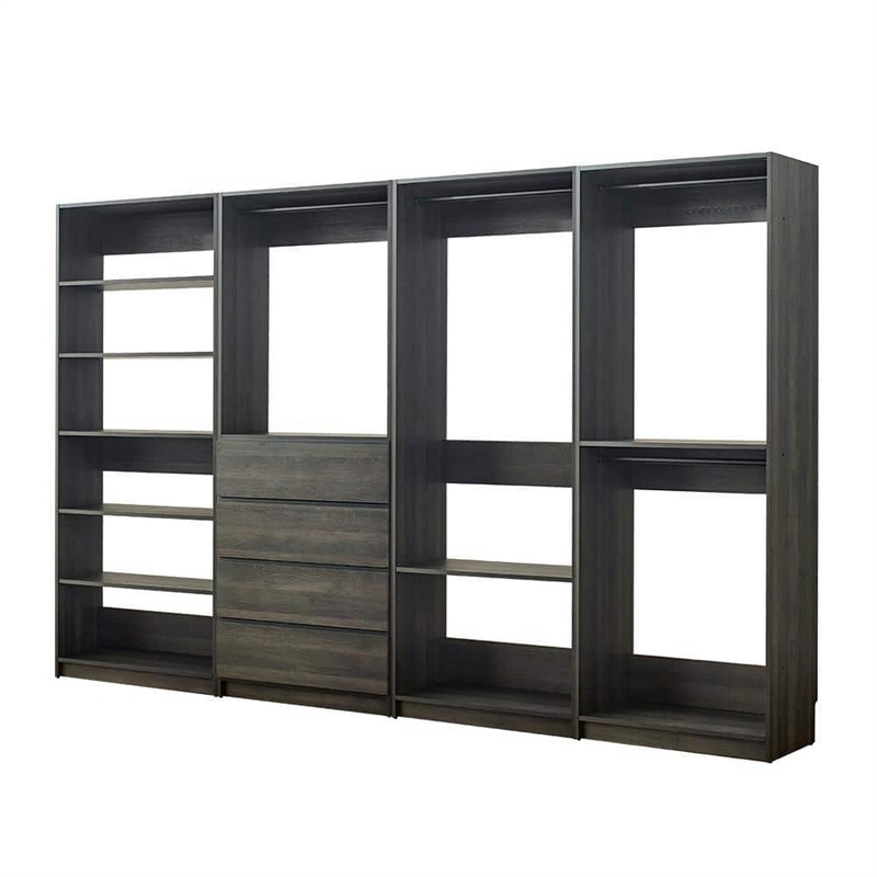 Benjara Dee Modular Closet System- 11 Shelf- 4 Hanging Rods- Gray Wood Finish