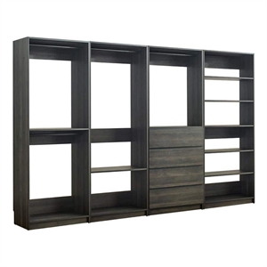 Benjara Dee Modular Closet System- 11 Shelf- 4 Hanging Rods- Gray Wood Finish