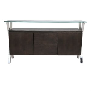 Benjara 63&quot Tia Sideboard Buffet Console- 2 Doors- Chrome and Glass- Brown