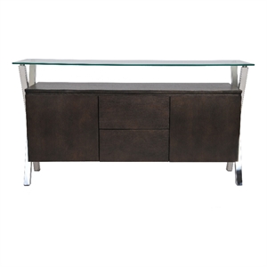 Benjara 63&quot Tia Sideboard Buffet Console- 2 Doors- Chrome and Glass- Brown