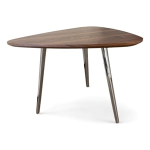 Benjara Hle Coffee Table- 23&quot Modern Brown Walnut Veneer Top- Chrome Base