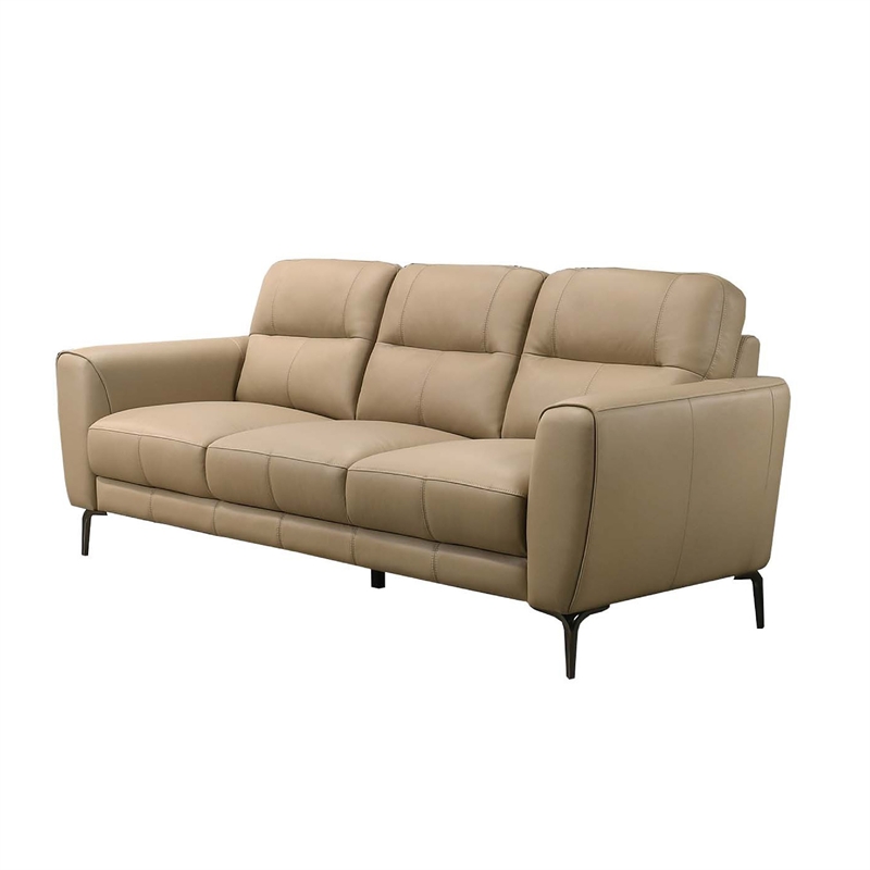 Benjara Hena 2pc Sofa and Loveseat Set- Modern Style- Light Beige Full Leather