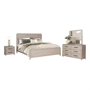 Benjara Giva 5pc Queen Bedroom Set- 2 Nightstands- Mirror- Natural Oak Beige