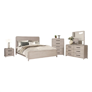 benjara giva 5pc queen bedroom set- nightstand- tall chest- natural oak beige