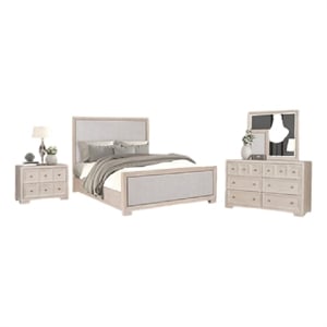 Benjara Kizie 4pc Queen Bedroom Set- Mirror- Nightstand- Tawny Brown- Gray