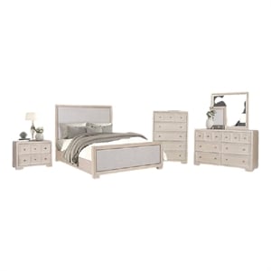 Benjara Kizie 5pc Queen Bedroom Set- Tall Chest- Nightstand- Tawny Brown Gray