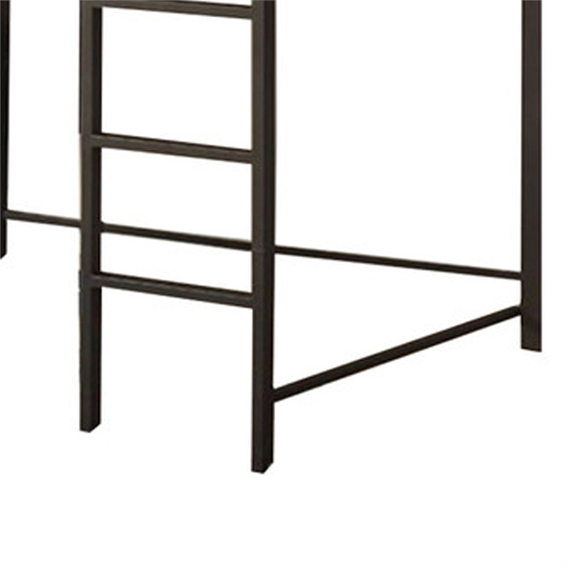Benjara Full Size Metal Bunk Bed With Workstation- Black and Silver