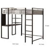 Benjara Full Size Metal Bunk Bed With Workstation- Black and Silver