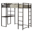 Benjara Metal Twin Size Bed With Work Station- Black