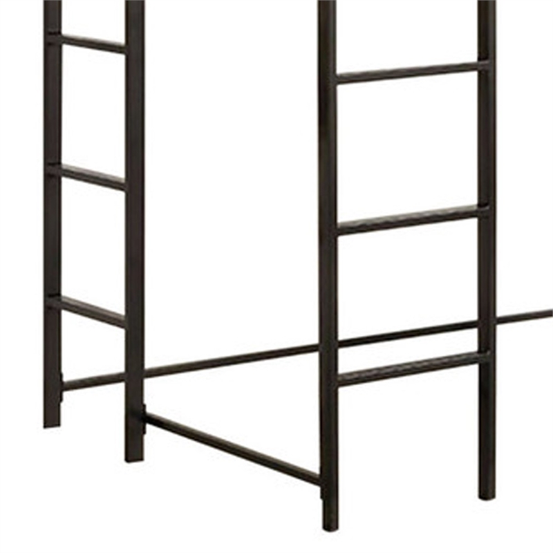 Benjara Metal Twin Size Bed With Work Station- Black